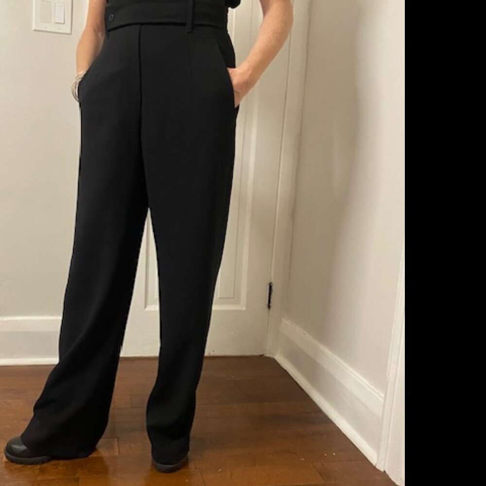 BABATON Aritzia Jermaine Black Wide Leg Pants size 8 Paper Bag Tie Belt - Picture 2 of 16